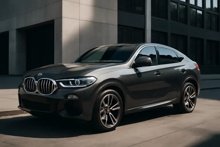 Новый BMW X6 на фоне города, демонстрирующий современный дизайн