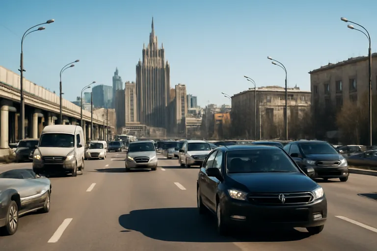 Скоростная трасса в Москве с движущимися автомобилями