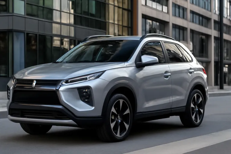 Электрический хэтчбек Mitsubishi ASX VR-e на фоне городской улицы.