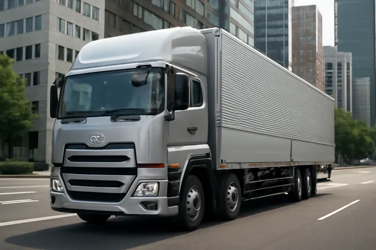 Новый тягач UD Trucks Quon на фоне современного города