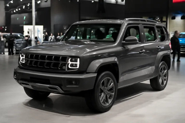 Кроссовер Jetour Traveler 7 на фоне выставки автомобилей в Чэнду