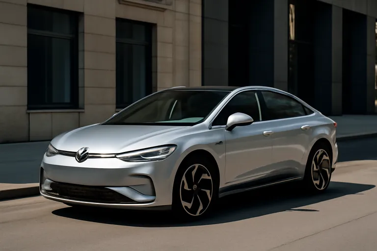 Седан Volkswagen ID.Era 5S на фоне современного городского пейзажа