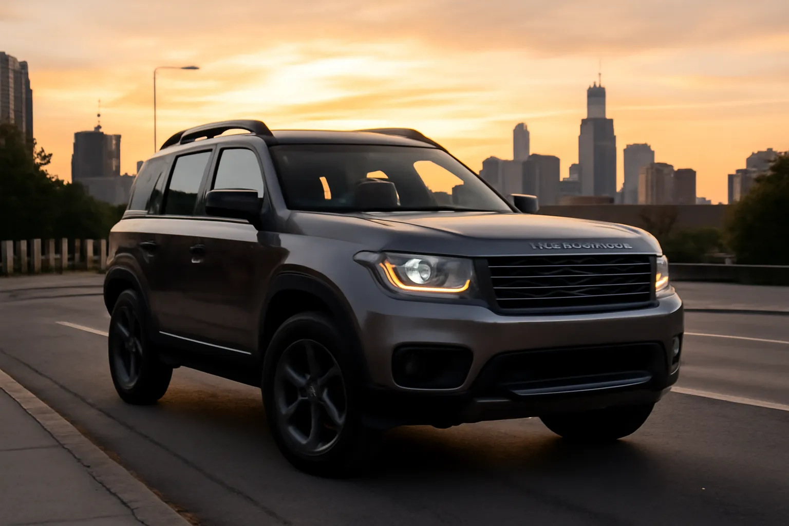 Кроссовер Freelander 8 на фоне городского пейзажа