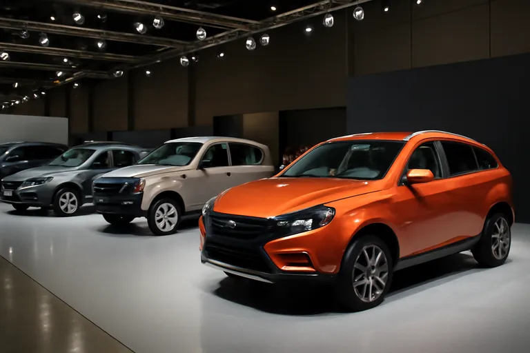 Автомобили LADA на автосалоне, демонстрация моделей.