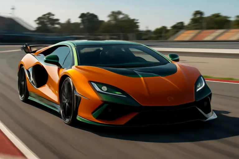 Суперкар Lamborghini Revuelto SV на треке с агрессивным аэродинамическим обвесом.