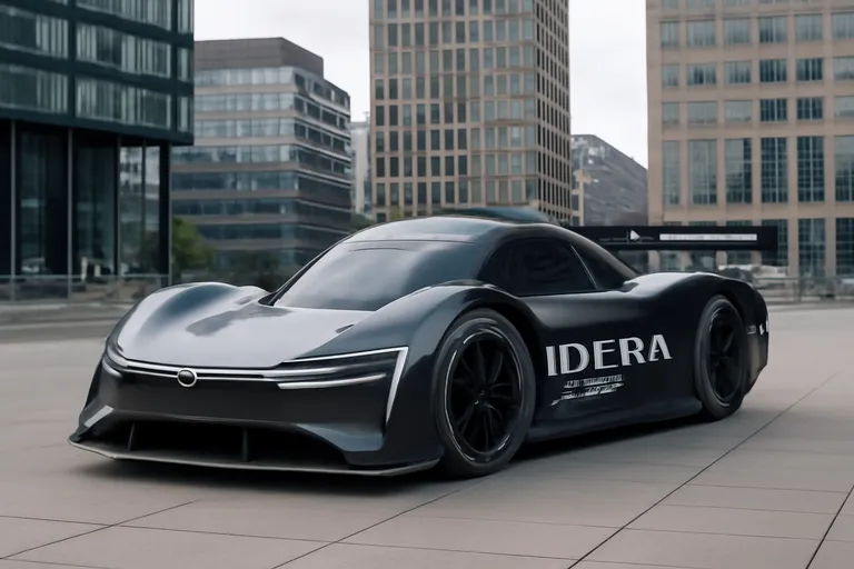 Большой кроссовер Volkswagen ID Era 9X Ultra на фоне городского пейзажа.