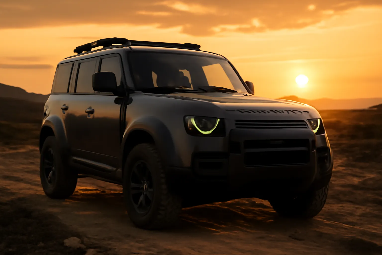 Land Rover Defender Dakar на фоне внедорожного пейзажа