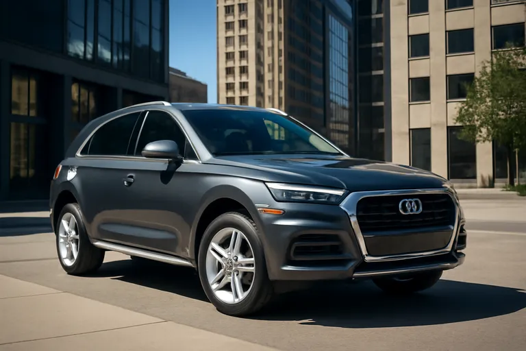 Кроссовер Audi Q5 на фоне городского пейзажа