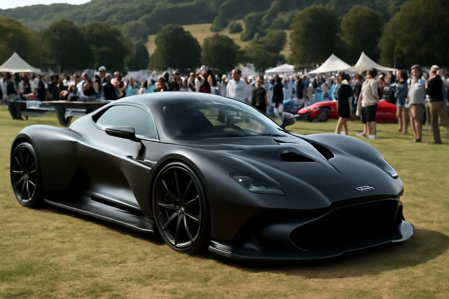 Спорткар Aston Martin Valen на фоне яркого пейзажа фестиваля