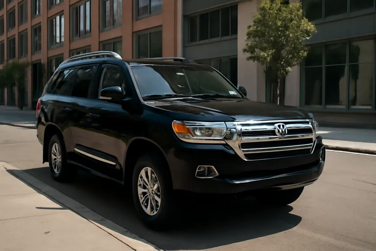 На фотографии изображен внедорожник Toyota Land Cruiser 2017 года выпуска на фоне городских зданий.