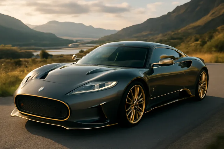 Новый Spyker C8 Preliator XXV Coupe на фоне живописного пейзажа.