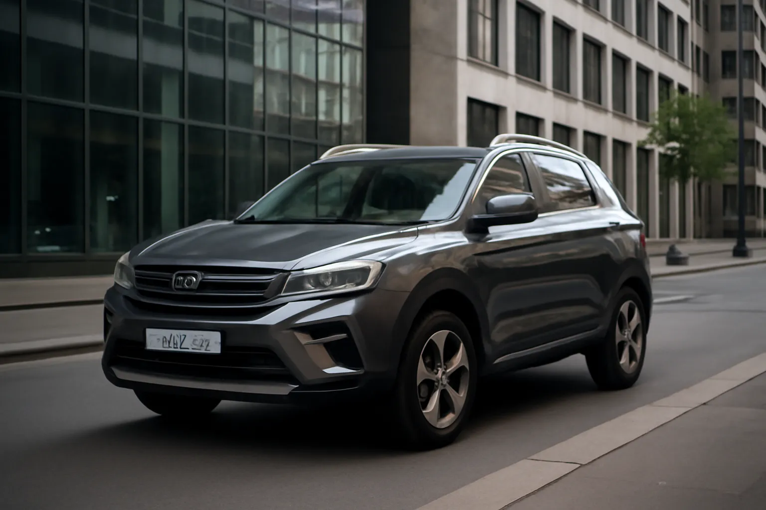 Кроссовер Belgee X50 на фоне городского пейзажа