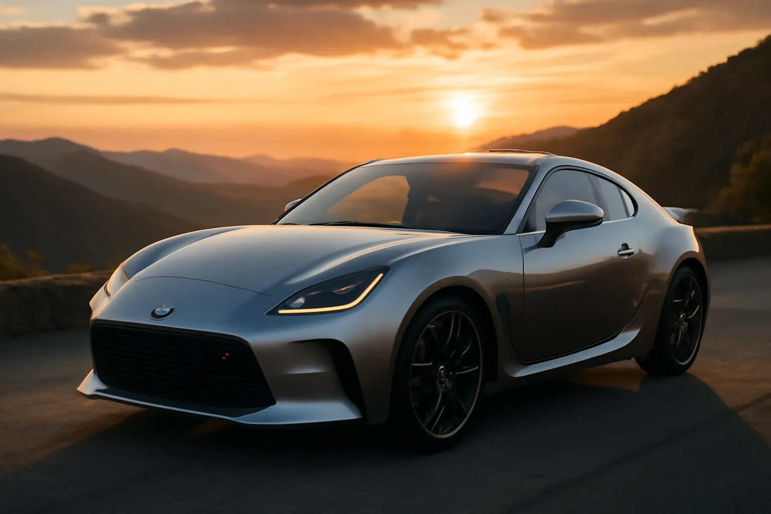 Спорткар Toyota GR GT на фоне горной дороги
