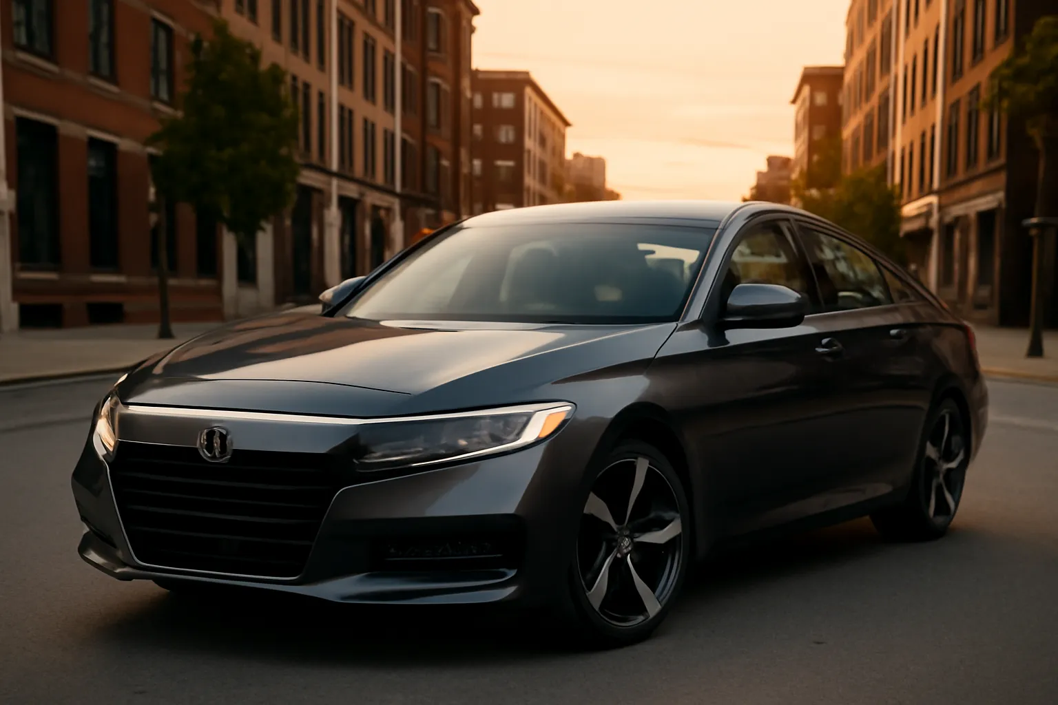 На изображении Honda Accord 10 поколения 2.0 турбо на фоне городского пейзажа.