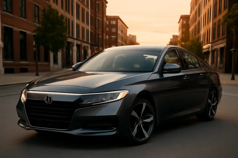 На изображении Honda Accord 10 поколения 2.0 турбо на фоне городского пейзажа.