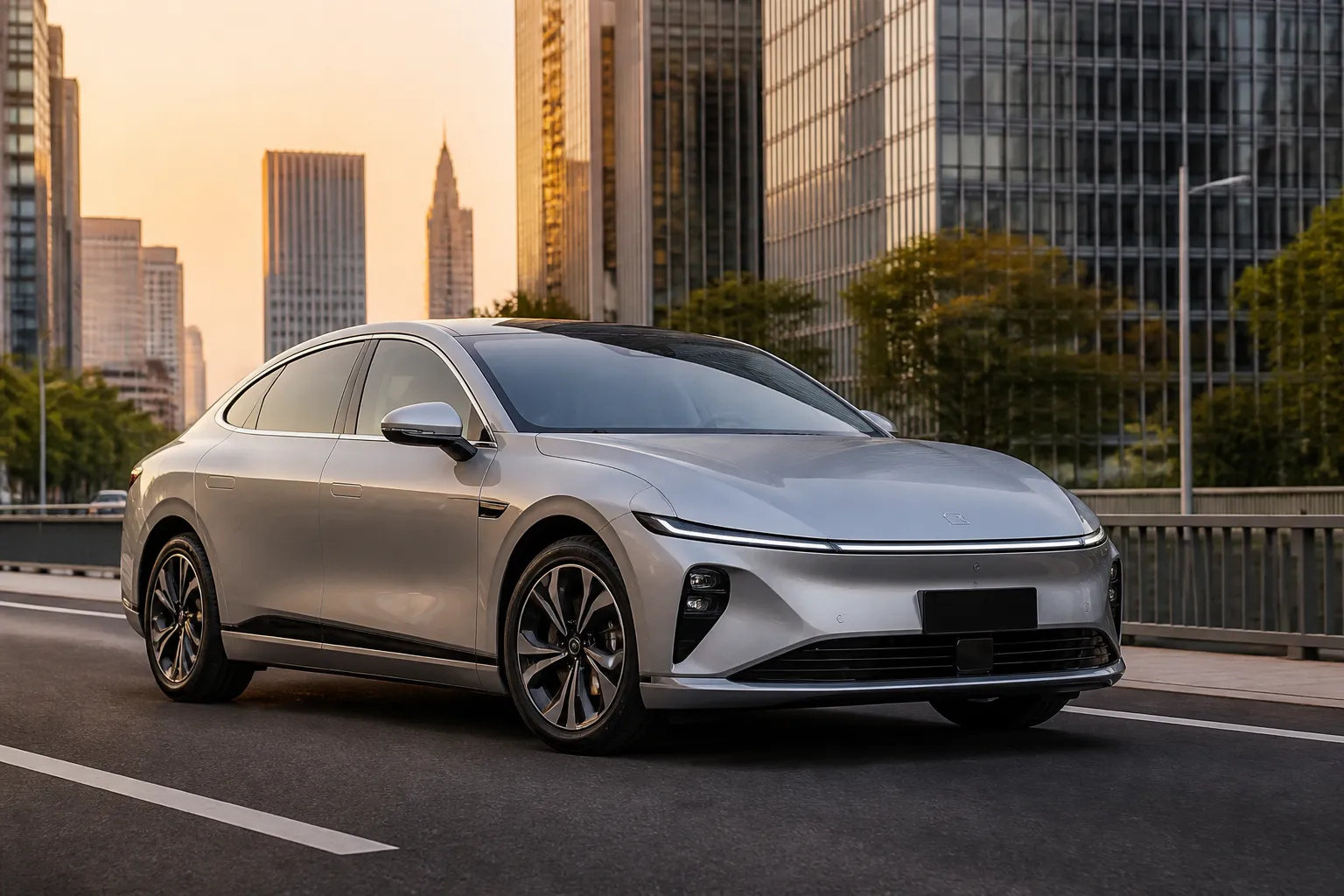 Новый Changan Qiyuan Nevo A07 на городской дороге перед выездом к покупателю. Автомобиль показан в реалистичной обстановке без рекламных надписей.