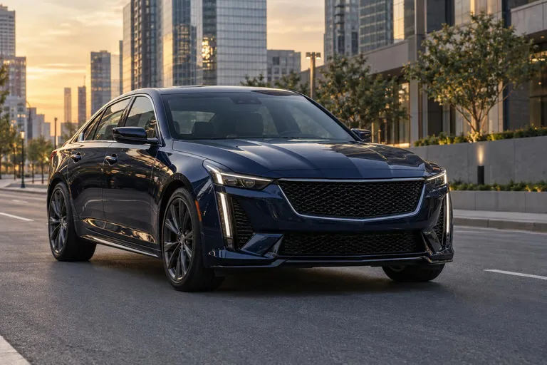 На обложке изображён тёмный Cadillac CT5 на городской дороге, снятый спереди под углом. Сцена передаёт выбор премиального седана под заказ и ввоз в Россию.